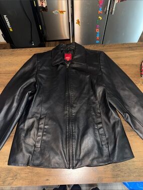 Esprit Black Leather Zip-Front Women's Jacket